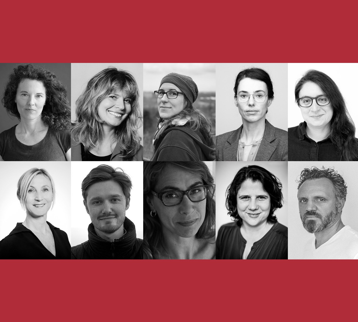 obere Reihe Jury Dokumentarfilm: Veronika Hlawatsch / Petra Hoffmann / Gesa Jäger / Regina Schilling / Teresa Vena // untere Reihe Jury Spielfilm: Katharina Blum / Denys Darahan / Katalin Gödrös / Eva Maschke / Roland Silbernagl